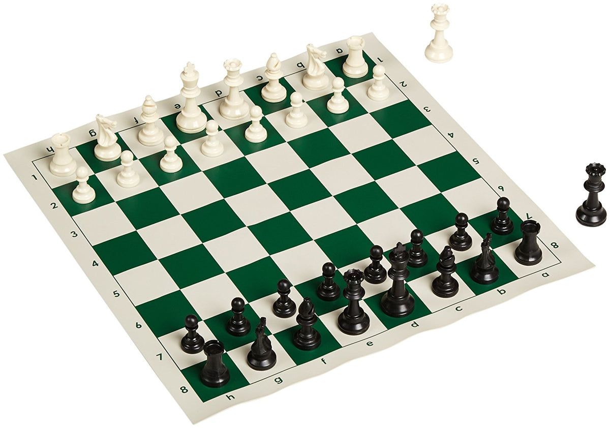 WE Games Best Value Tournament Chess Set w/ a Green Roll Up Vinyl Board,  Plastic Pieces