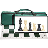 WE Games Complete Tournament Chess Set – Plastic Chess Pieces with Green Roll-up Chess Board and Travel Canvas Bag - American Chess Equipment