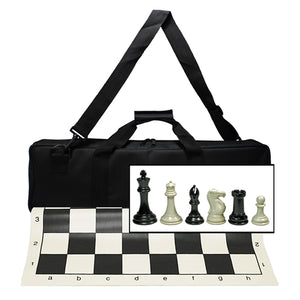 WE Games Ultimate Tournament Chess Set with Silicone Chess Mat, Canvas Bag in Assorted Colors & Super Triple Weighted Chessmen with 4″ King - American Chess Equipment