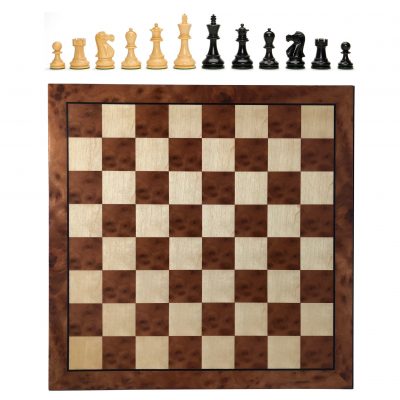 Jacques Staunton Chess Set - Camphor Burl Wood Board - 19 inches