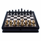 Grand English Style Chess Set with Storage Drawers – Pieces are Tournament Sized and Hand Carved with Black Stained Wood Board 19 in. - American Chess Equipment