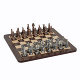 Egyptian Chess Set – Pewter Pieces & Walnut Root Board 16 in. - American Chess Equipment