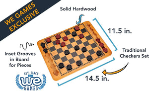 WE Games Solid Wood Checkers Set – Red & Black Traditional Style with Grooves for Wooden Pieces