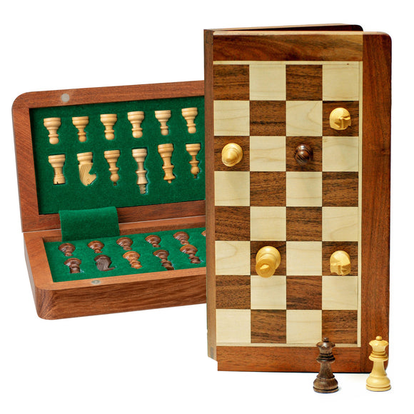 WE Games Travel Magnetic Wood Folding Chess Set, 7 inches