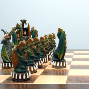 WE Games Handpainted Dragon Chess Set, Walnut Root Board 21 in, 4.5 in King