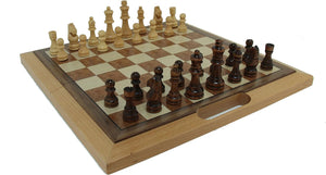 3-in-1 Camphor Wood Chess, Checkers and Backgammon Game Set with a Folding Board and Handle for Easy Travel