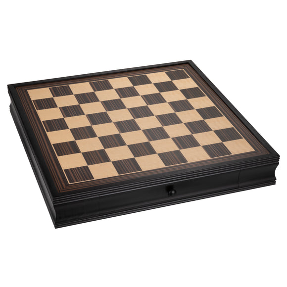 Deluxe Chess Board with Storage Drawers – Black Stained Wood 19 in.