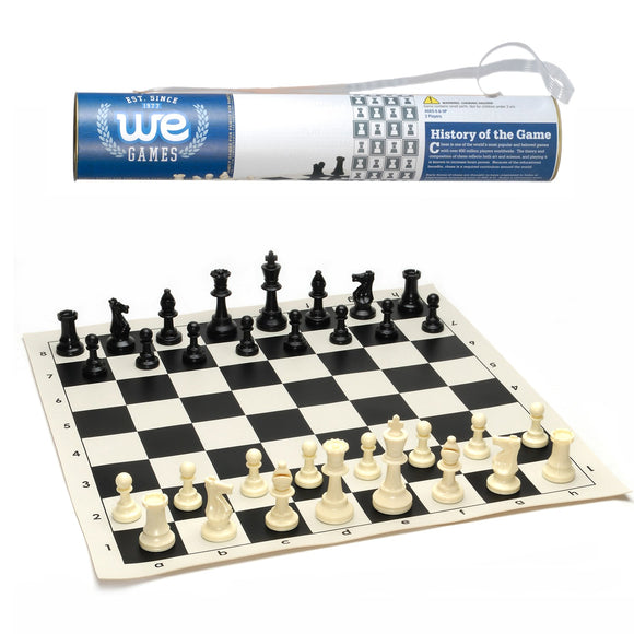 WE Games Roll-up Travel Chess Set in Carry Tube with Shoulder Strap - American Chess Equipment