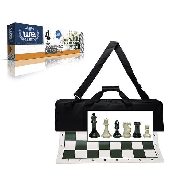 WE Games Ultimate Tournament Chess Set in Assorted Colors with Vinyl Chess Mat, Canvas Bag & Super Triple Weighted Chessmen with 4