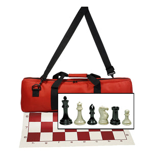 WE Games Ultimate Tournament Chess Set in Assorted Colors with Vinyl Chess Mat, Canvas Bag & Super Triple Weighted Chessmen with 4" King - American Chess Equipment