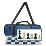 WE Games Ultimate Tournament Chess Set with Silicone Chess Mat, Canvas Bag in Assorted Colors & Super Triple Weighted Chessmen with 4″ King - American Chess Equipment