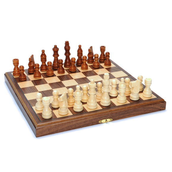 Wood Folding Chess Set with Beveled Edges – 11.5 inch Walnut Board - American Chess Equipment