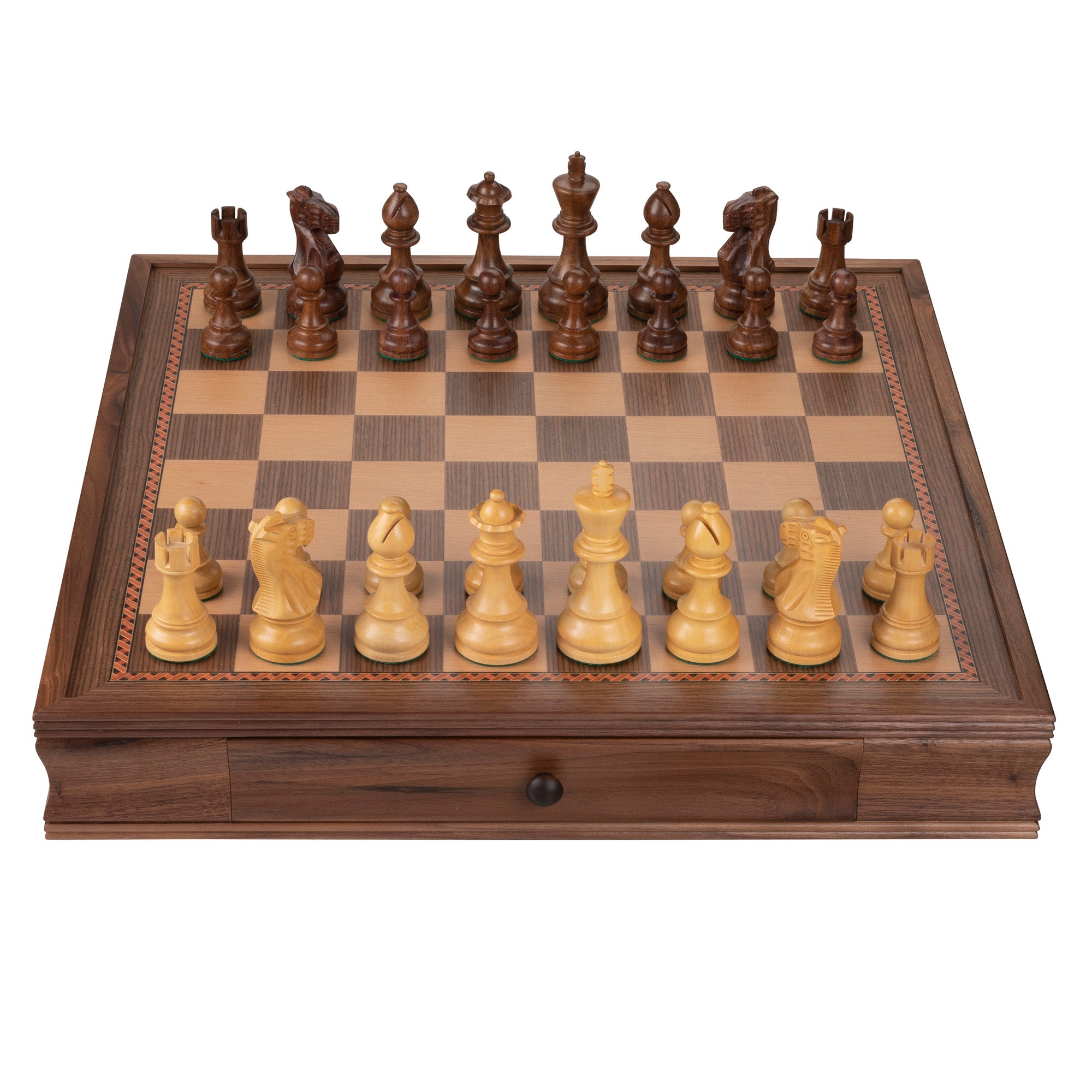 Grand English Style Chess Set with Storage Drawers – Pieces are