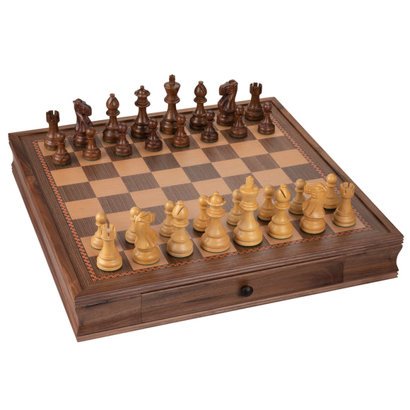 Grand English Style Chess Set with Storage Drawers – Pieces are Tournament Sized and Hand Carved with Camphor Wood Board 19 in.