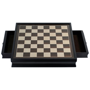 Grand English Style Chess Set with Storage Drawers – Pieces are Tournament Sized and Hand Carved with Black Stained Wood Board 19 in. - American Chess Equipment