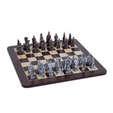 Chinese Qin Chess Set – Pewter Pieces & Walnut Root Board 16 in. - American Chess Equipment