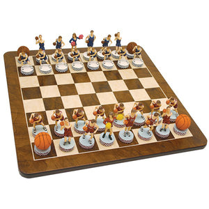 Basketball Chess Set – Handpainted Pieces & Walnut Root Board 19 in. - American Chess Equipment