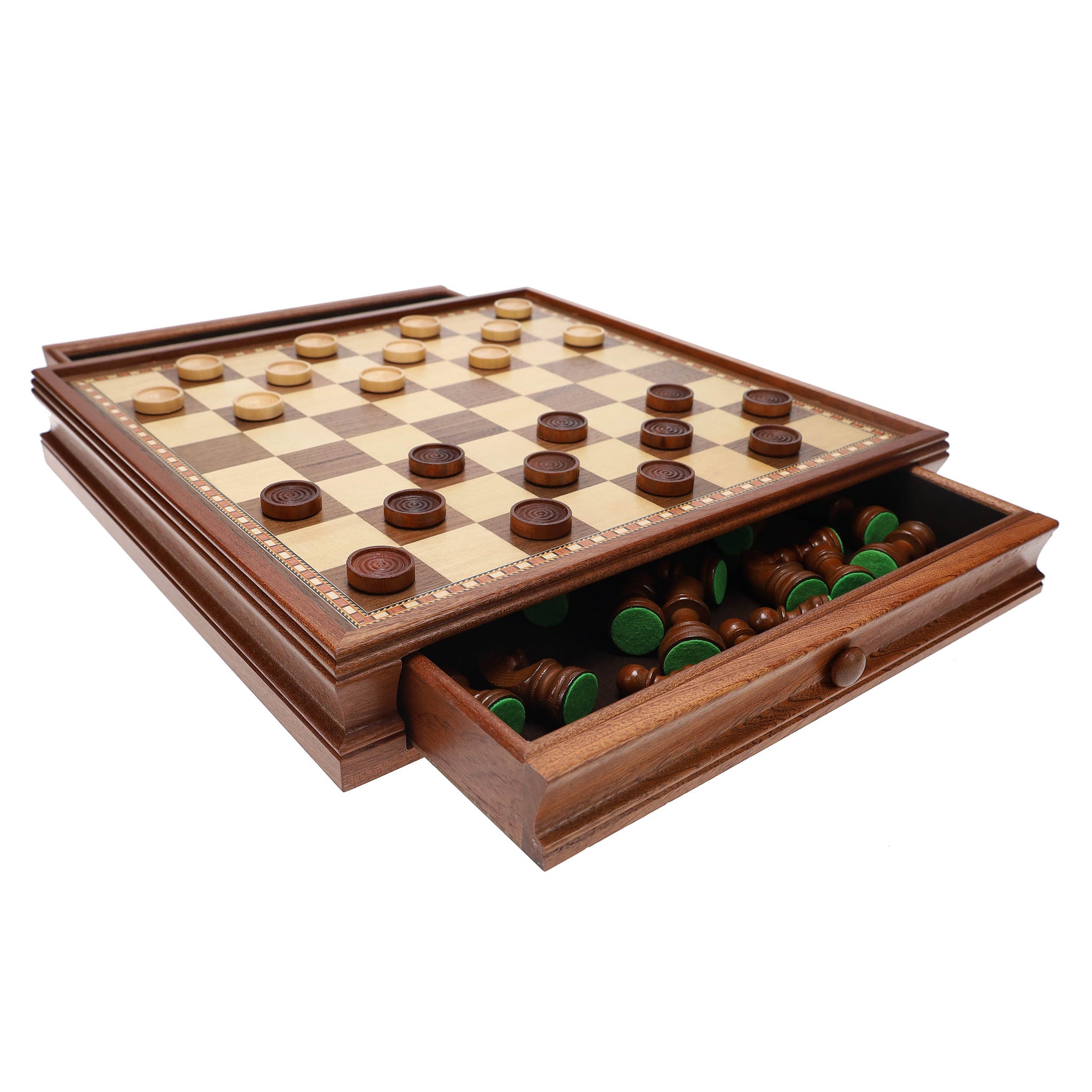 WE Games French Staunton Wood Chess & Checkers Set, 15 inch Board with  Storage