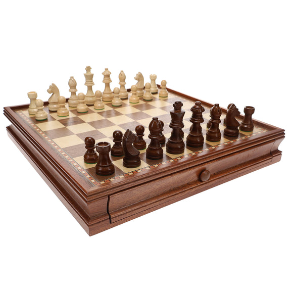 WE Games Wood French Staunton Chess & Checkers Set with 15 in. Board & Weighted Pieces - 3 in. King