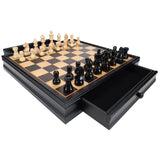 WE Games French Staunton Chess & Checkers Set - Weighted Pieces, Black Stained Wooden Board with Storage Drawers - 15 in.