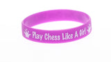"Play Chess Like A Girl" purple silicone wristband 25 pack.