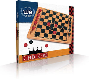 WE Games Solid Wood Checkers Set – Red & Black Traditional Style with Grooves for Wooden Pieces