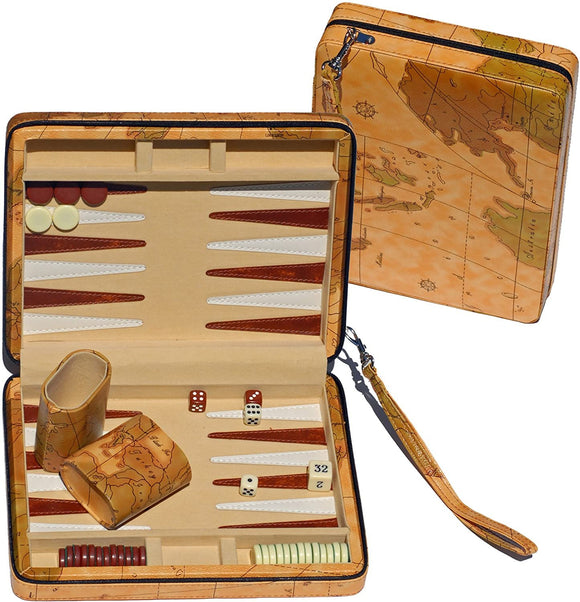 WE Games Tan Map Style Travel Backgammon